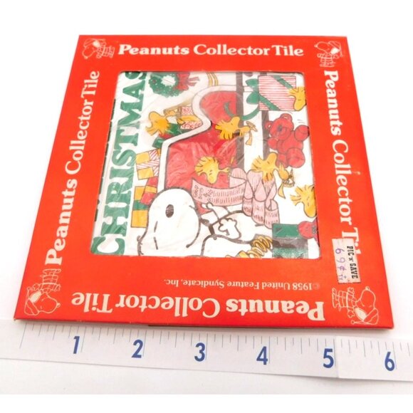 Set of 2 Vintage Japan Christmas Peanuts Collector Tiles Snoopy Woodstock Sleigh - Picture 5 of 6
